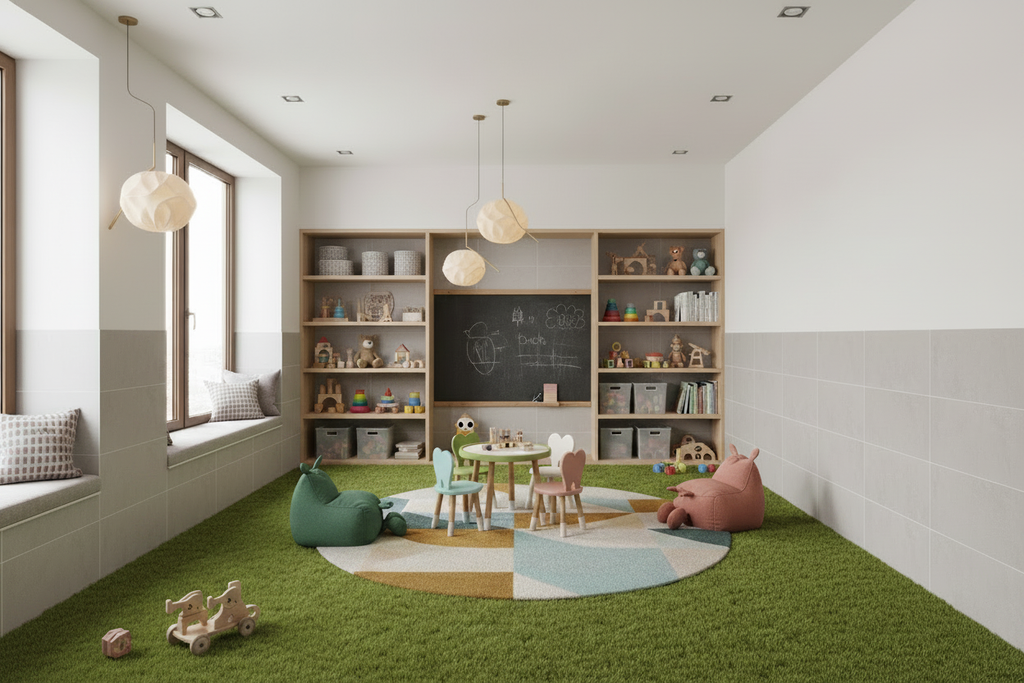Cuarto de juegos - suelo alfombra grama