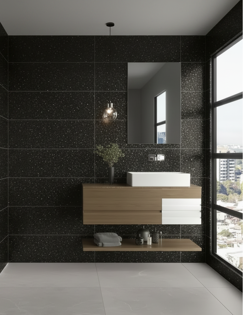Baño con más pared Glitter visible