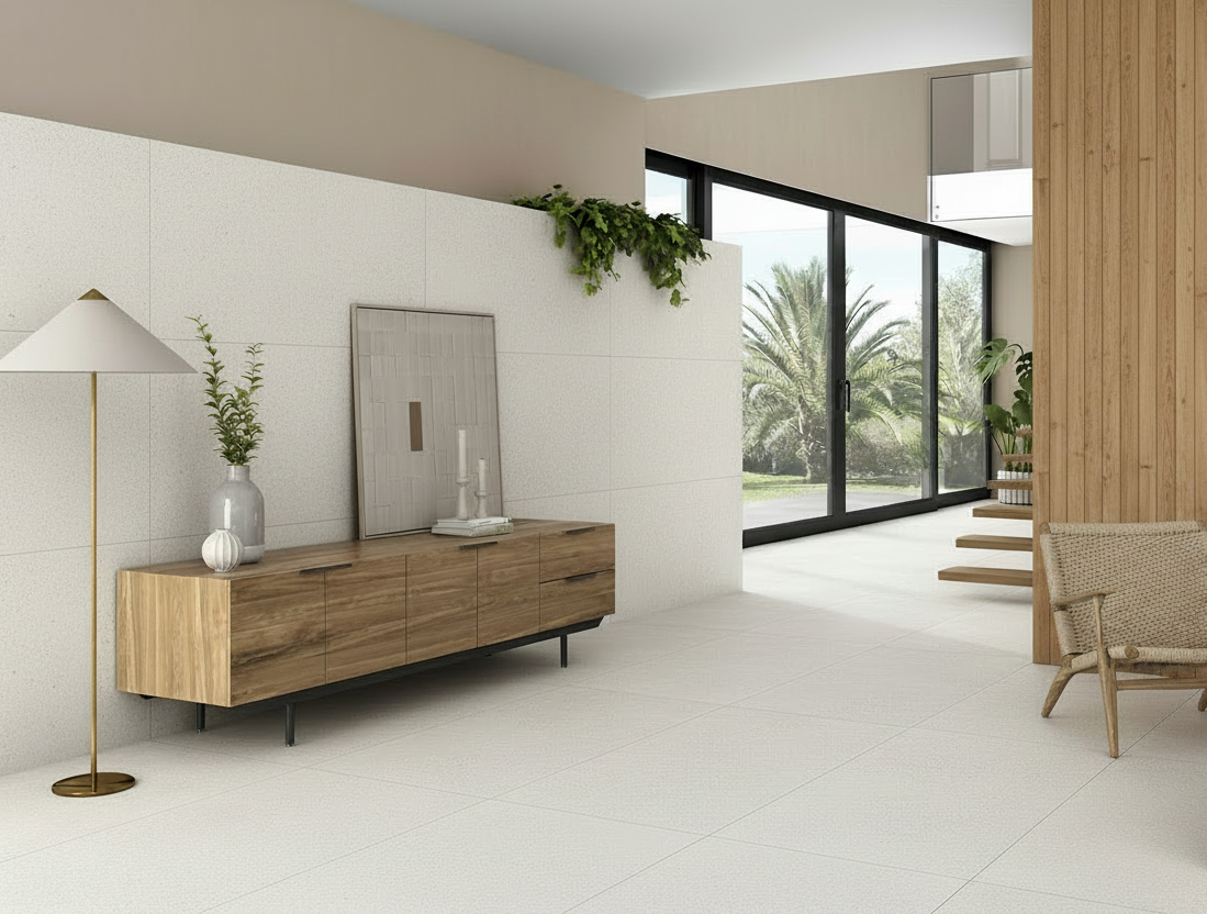 Salón con pared derecha en madera