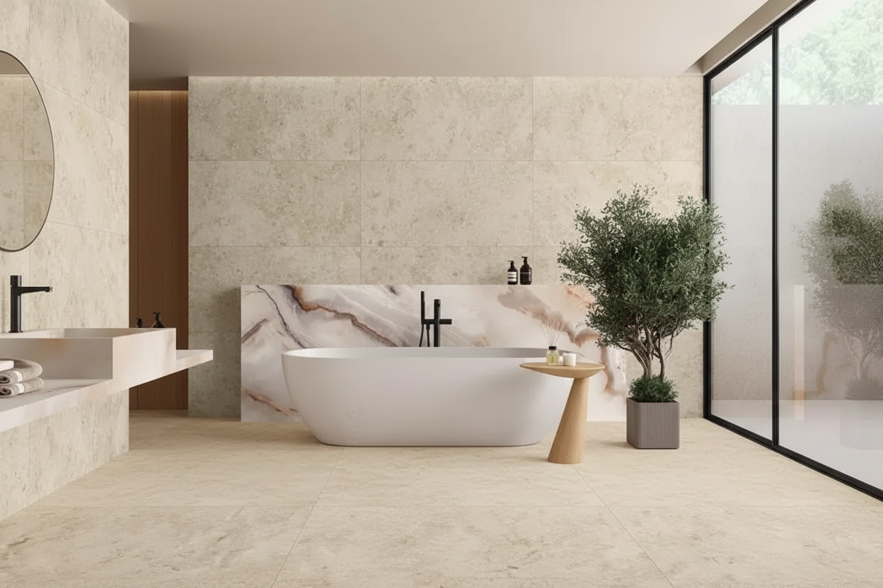 Baño Cuneo Cream - suelo igual que paredes