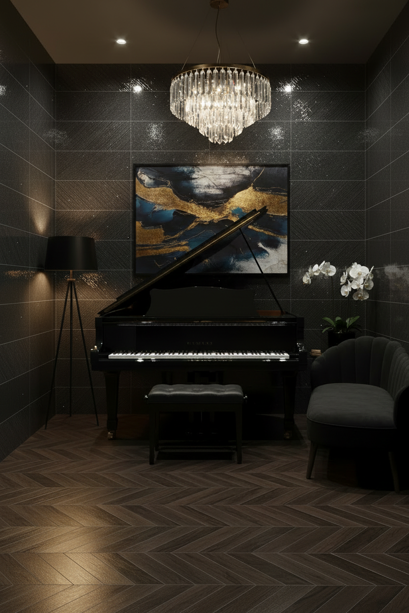 Glitter Negro Brillant 30x90 - Sala piano textura correcta