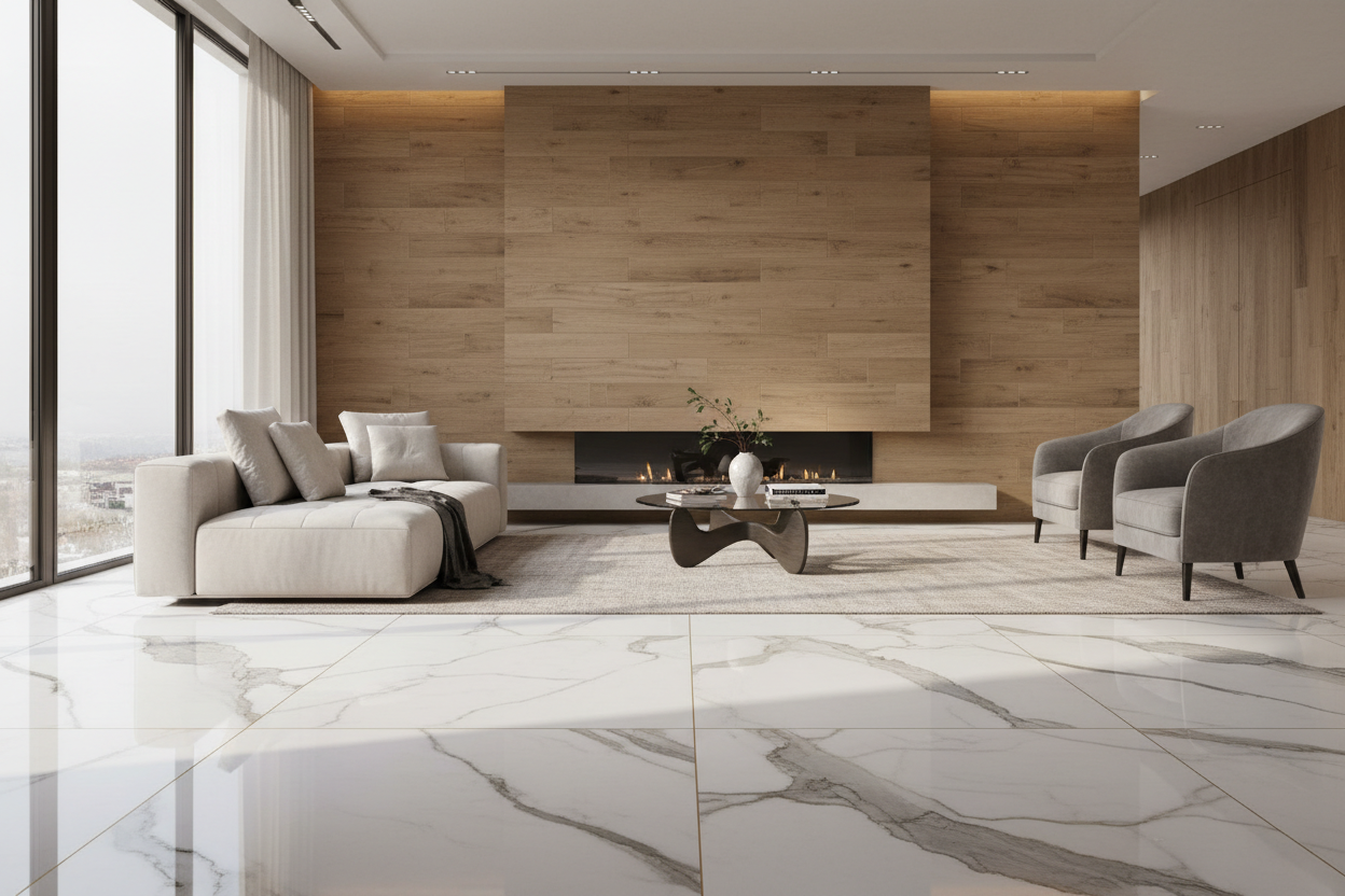 Interior de hogar con porcelánico de alta gama